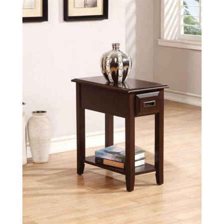 Flin Dark Cherry Wood Rectangular Side Table w/Drawer & Bottom Shelf
